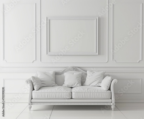 White couch in front of white wall © BrandwayArt