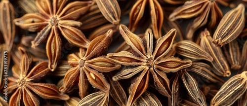  A mound of star anise seeds topped with an individual seed