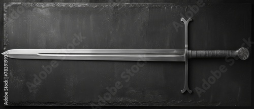  large sword against black backdrop, knife embedded midway photo