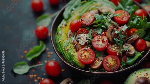  tomatoes, avocado, spinach, and assorted veggies