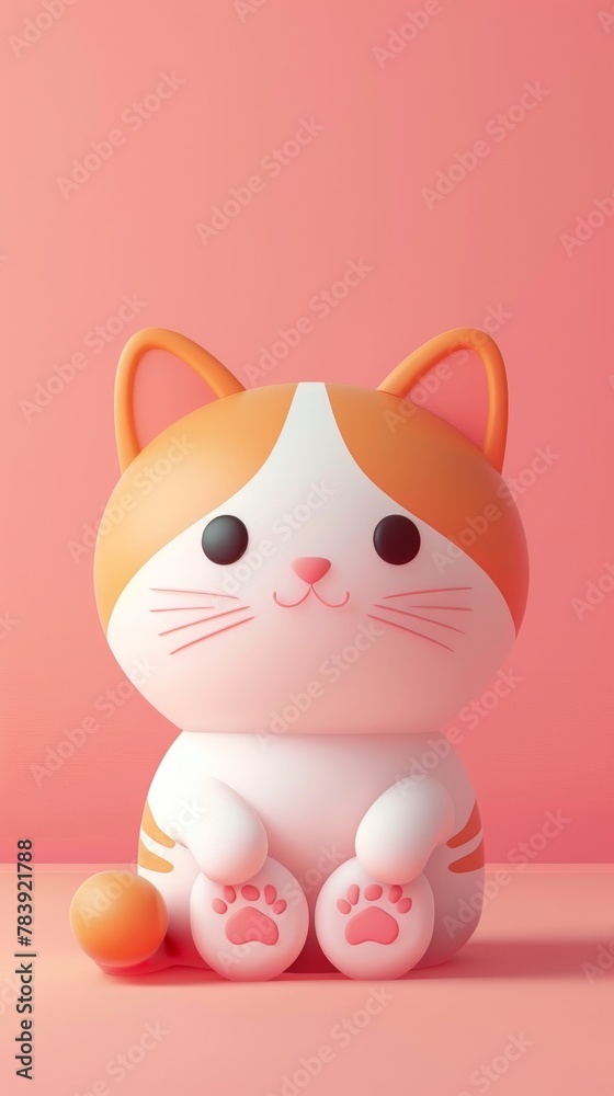 Toy cat sitting on top of pink surface Toy cat sitting on top of pink surface