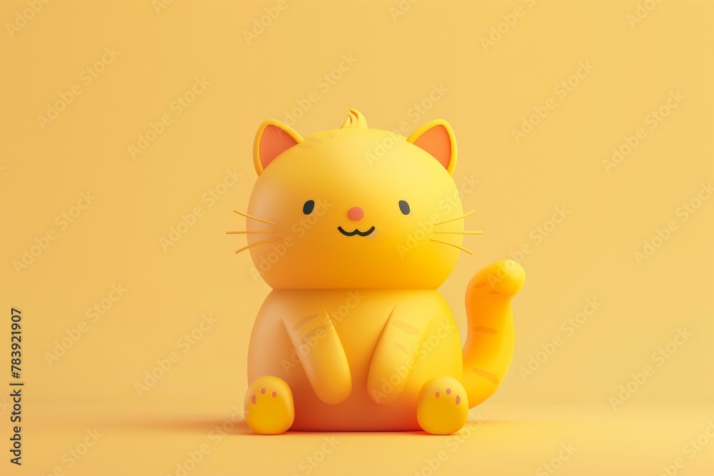 Yellow cat figurine against yellow background Yellow cat figurine against yellow background
