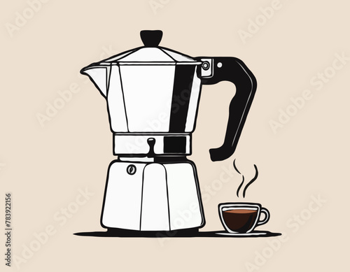 Italian coffee maker or moka pot, espresso machine. Hand drawn illustration