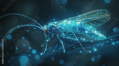 Close Up of Blue Insect on Black Background