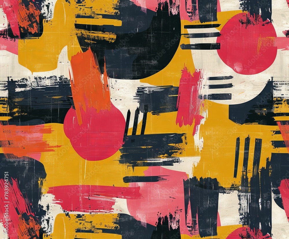 Abstract painting with red, black, and yellow colors