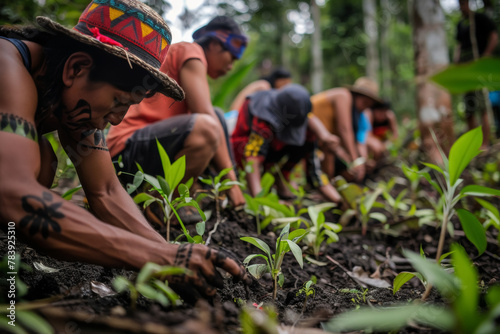 Indigenous Community Planting in Native Terrain © spyrakot