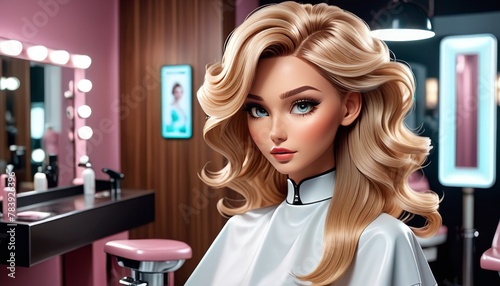 A digital rendering of a glamorous character in a beauty salon setting, reflecting style, beauty, and modern cosmetic trends. AI Generation