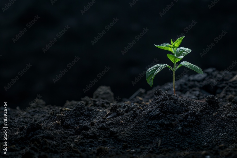 Naklejka premium Small green plant sprouts from the ground