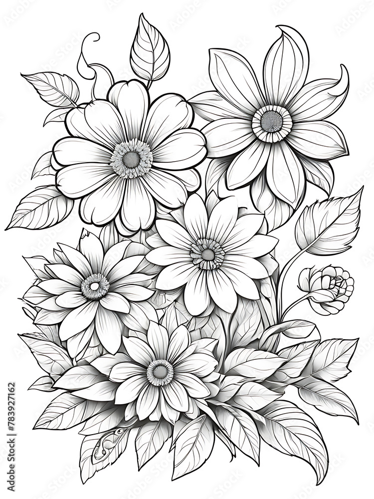 CUPCAKE COLORING PAGES flower cartoon children colouring drawing without colors white background, ai generated 