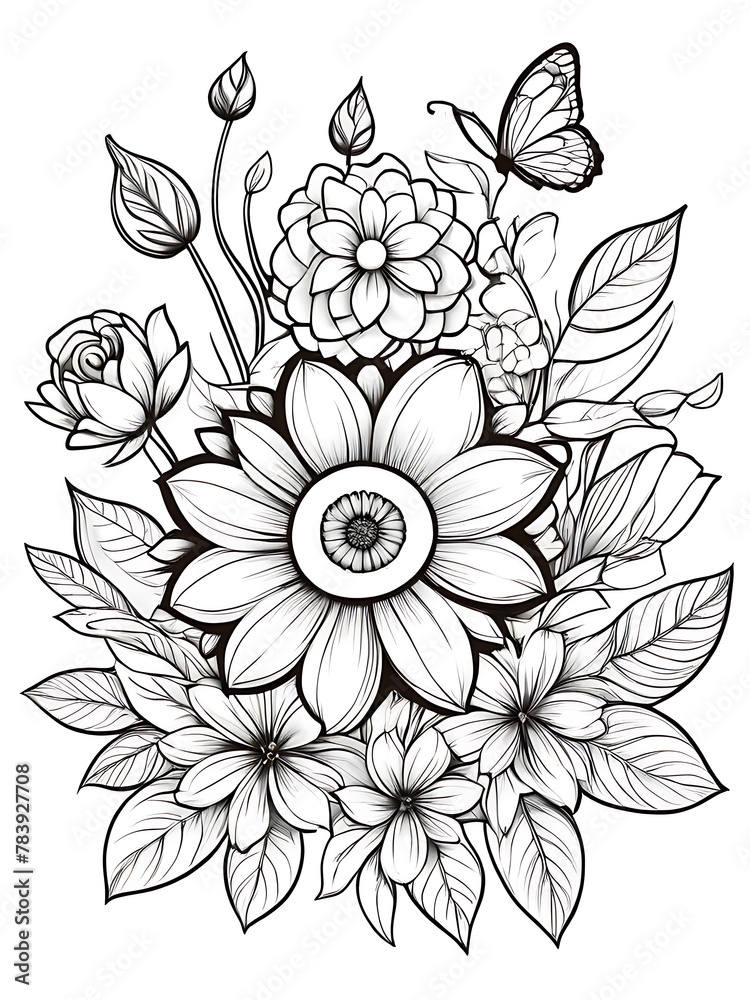 CUPCAKE COLORING PAGES flower cartoon children colouring drawing without colors white background, ai generated 