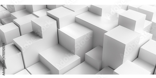 Randomly shifted white cube boxes block background wallpaper banner with copy space