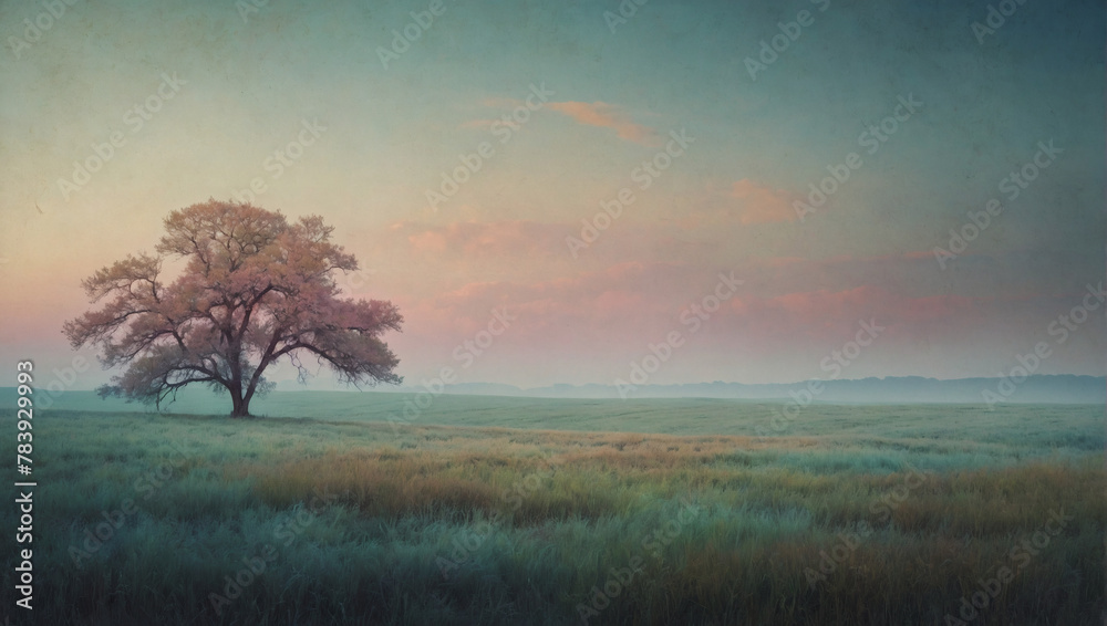 Soft pastel landscape on textured paper with a serene color palette.