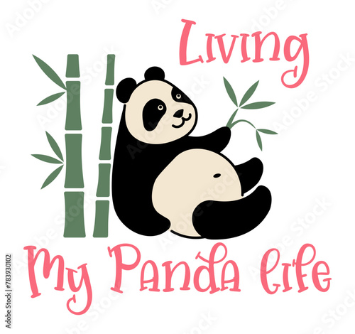 Cute panda. Simple flat icon with a funny inscription