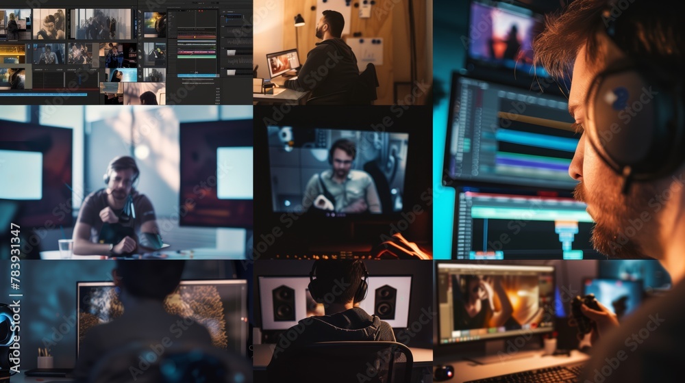 Obraz premium Professional Editing Video on Multiple Monitors