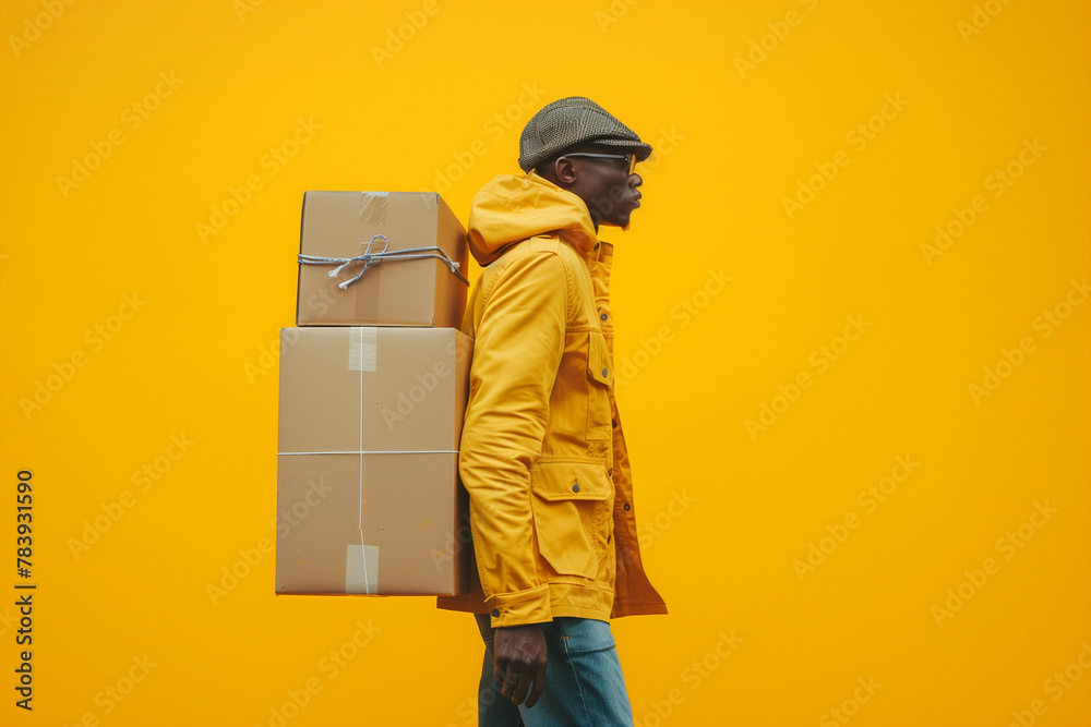 Delivery Man Walking by a Vibrant Orange Wall Delivery Man Walking by a Vibrant Orange Wall