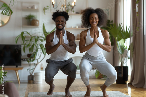 Couple Engaging in Indoor Exercise Routine