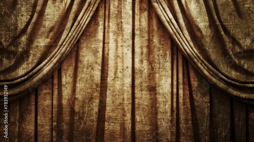 Vintage Theatrical Curtain in Rich Sepia Tones