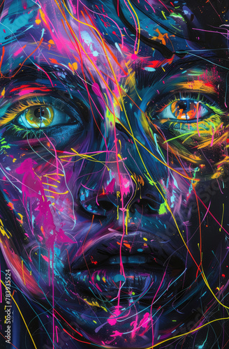 Fantasy meets marketable art as faces dissolve into neon lines creating a mesmerizing spectacle of melting beauty
