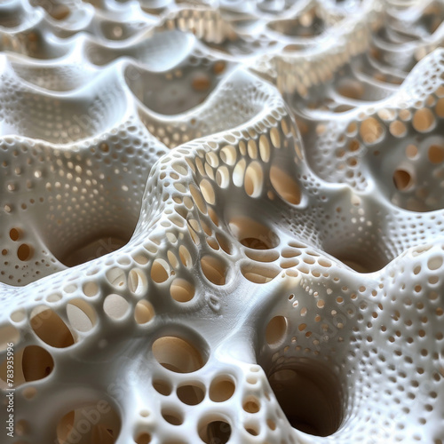 A close up of a 3D printed scaffold populated with healthy, growing cells photo
