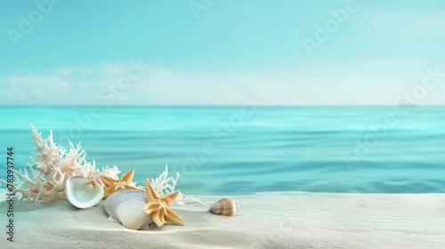 Tranquil Beach Scene with Shells and Starfish on Sandy Shore