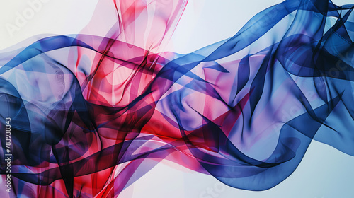 Double exposure of abstract shapes in red and blue hues overlapping and bleeding into each other  evoking a sense of energy and dynamism