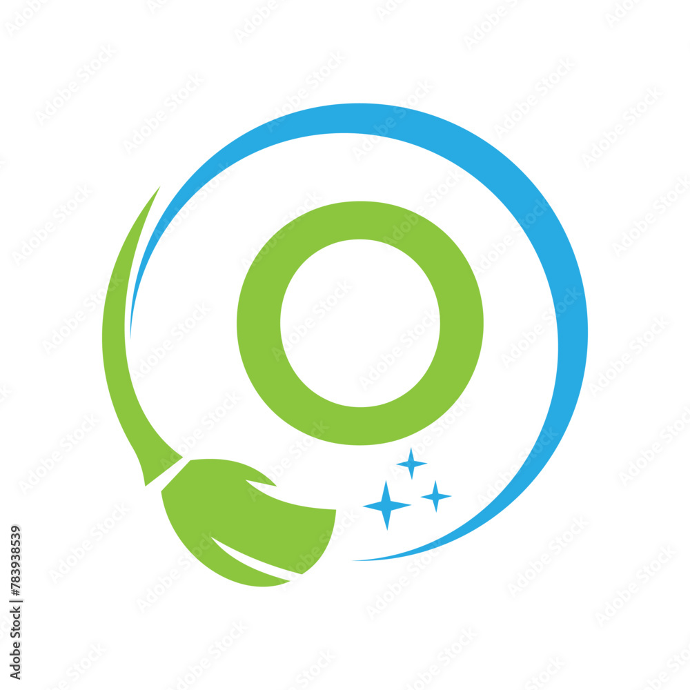 House Clean Logo On Letter O With Clean Brush and Water Symbol. Maid Sign House Clean Logo On Letter O With Clean Brush and Water Symbol. Maid Sign