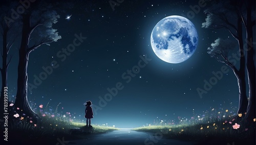 person in a fairy night background with copy space 