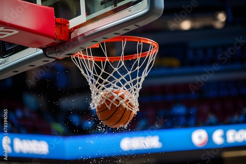 Basketball hoop drops ball into liquid, celebratory moment captured