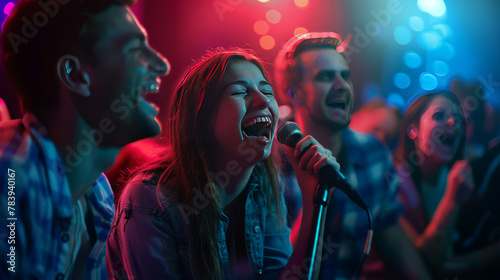 Professional Stock Photography, double exposure style, A group of people attend a comedy show at a local club They laugh hysterically as the comedian performs on stage, photo
