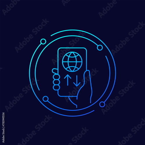 Data roaming icon with a phone, linear design