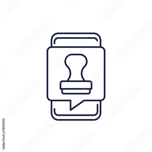 electronic stamp icon with a phone, line vector
