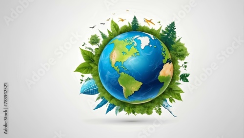 green planet earth white background with copy space 