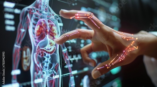Innovative virtual interface for medical diagnostics with human internal organ analysis.