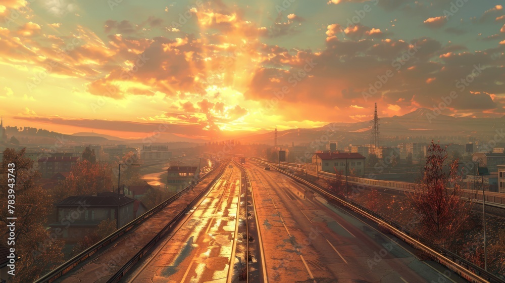 photorealistic highway on town background Generated with Ai tools photorealistic highway on town background Generated with Ai tools