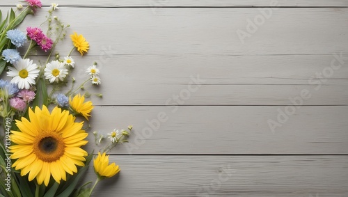 yellow flowers on wooden background with copy space  © ziad