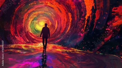 man walks into vortex, mystical soul journey 