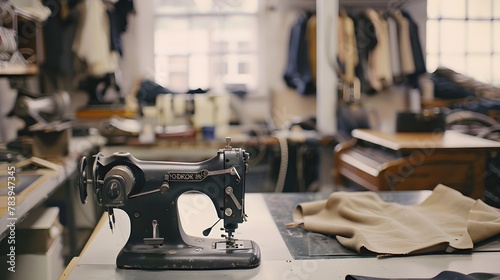 A vintage sewing machine stands as a sentinel of time-honored tailoring traditions