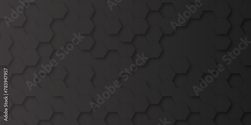 Abstract hexagon pattern on dark background with futuristic concept. Honeycomb Grid tile seamless or Hexagonal cell texture. 3d render of abstract octagon surface. smooth curve geometry.  photo
