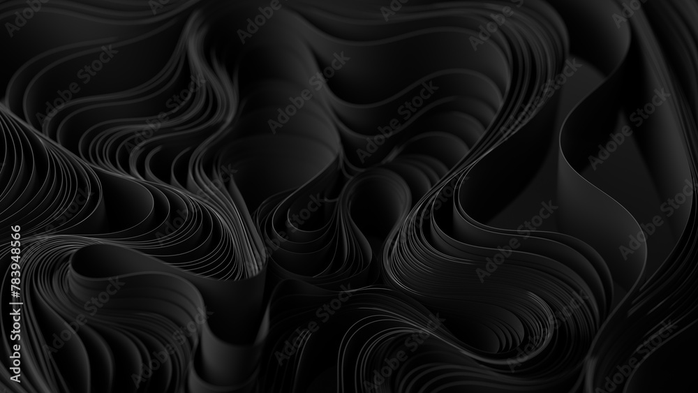Obraz premium Black layers of cloth or paper warping. Abstract fabric twist. 3d render illustration