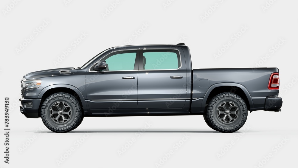 3D rendering of a brand-less generic pickup truck in studio environment	