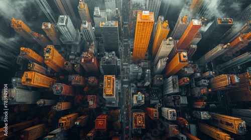 Fototapeta Naklejka Na Ścianę i Meble -  An aerial view of a city with numerous tall buildings tightly packed together, showcasing the urban landscape from above.