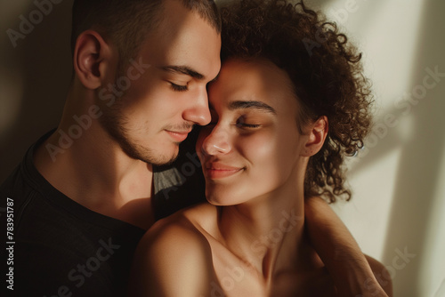 A man and a woman are hugging each other