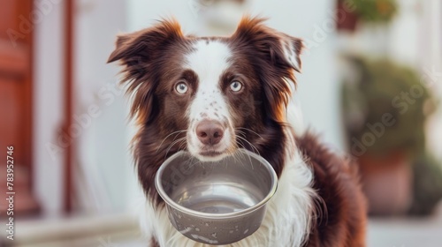 A Thirsty Dog Holding Bowl photo