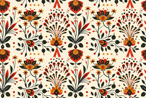 Folk art style floral pattern on cream