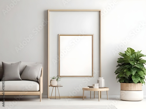 Frame mockup  ISO A paper size. Living room wall poster mockup. Interior mockup with house background. Modern interior design. 3D render