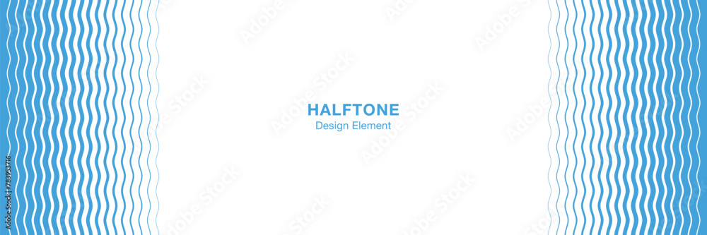 Halftone lines wavy frame. Design for poster, invitation, gift card, coupon, book cover. Banner half tone. Blue stripes wave frame. Retro vintage background. Vector water frame. Halftone lines wavy frame. Design for poster, invitation, gift card, coupon, book cover. Banner half tone. Blue stripes wave frame. Retro vintage background. Vector water frame.