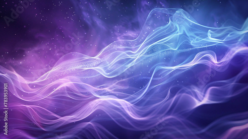 Enchanting blue and purple abstract background with twinkling stars and swirling motifs