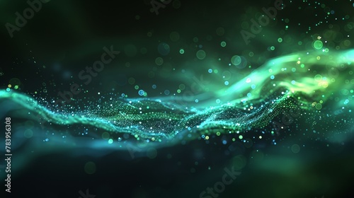 Abstract business tech backdrop featuring glowing lines, digital nodes, dark theme with blue and green accents