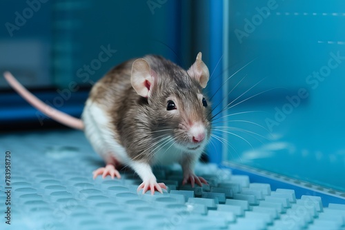 Inquisitive rat in a research environment exploring its surroundings