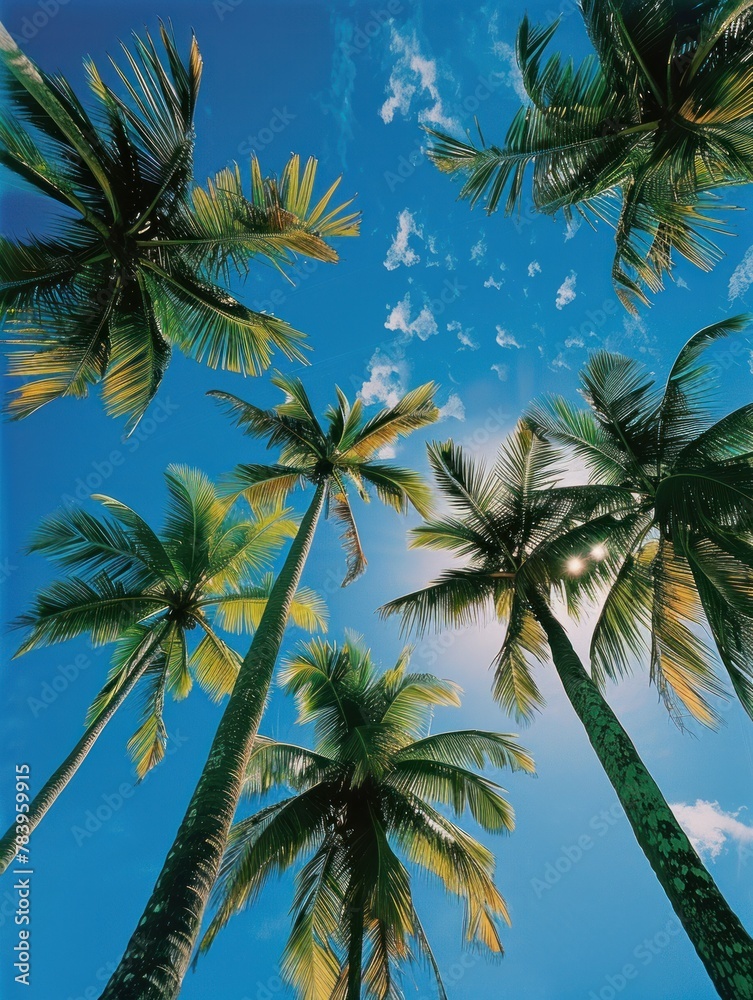 Palm trees photograph with a blue sky view sunny weather Palm trees photograph with a blue sky view sunny weather